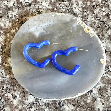 Royal Blue Aqua Rainbow Geometric Open Heart Hoop earrings set, pastel jewelry, acrylic hoops bridesmaid statement resin acrylic