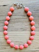 Load image into Gallery viewer, Coral Crackle Statement Necklace, big Beaded Chunky Jewelry, Single Strand wedding everyday dress necklace, pink jewelry silver black peach