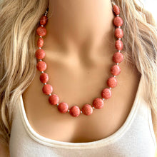 Load image into Gallery viewer, Coral Crackle Statement Necklace, big Beaded Chunky Jewelry, Single Strand wedding everyday dress necklace, pink jewelry silver black peach