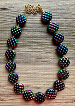 Load image into Gallery viewer, Rainbow Multi Color Chunky Statement Necklace, rainbow single strand, black necklace, bubble jewelry, cardigan rainbow jewelry