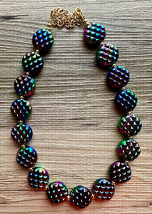 Rainbow Multi Color Chunky Statement Necklace, rainbow single strand, black necklace, bubble jewelry, cardigan rainbow jewelry