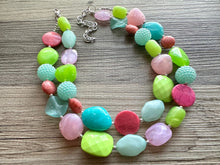 Load image into Gallery viewer, Spring Storm Green &amp; Pink Necklace, multi strand colorful jewelry, big beaded chunky statement set necklace bubble everyday lime mint