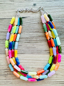 Rainbow Necklace, 5 Strand Statement Jewelry, Colorful Chunky bib bridesmaid or everyday bubble jewelry, acrylic beaded resin bead