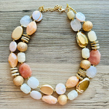 Load image into Gallery viewer, Neutral Spring Breeze Big Bead Necklace, multi Strand Statement Jewelry, toffee Chunky bib, bridesmaid necklace, brown tan beaded champagne
