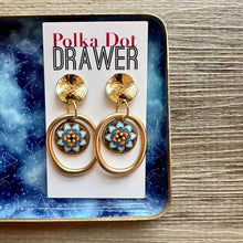 Load image into Gallery viewer, Mosaic Drop earrings, gold earrings, rainbow colorful geometric earrings pierced dangle drop Statement, Mosaic pink fashion gems