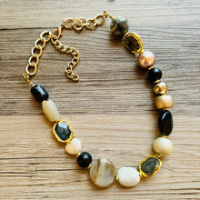 Load image into Gallery viewer, Black &amp; Gold “Class Act” Chunky Statement Necklace single Strand Beaded jewelry, bridesmaid bib wedding gemstone, bubble necklace