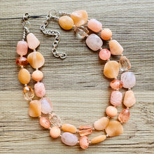 Load image into Gallery viewer, Peachy Orange Statement Necklace Jewelry Set, Chunky Jewelry Big Beaded one Strand Necklace, orange Necklace, peach Jewelry light pink