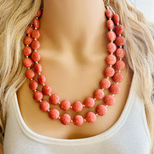 Load image into Gallery viewer, Coral Crackle Statement Necklace, big Beaded Chunky Jewelry, Double Strand wedding everyday dress necklace, pink jewelry silver black peach