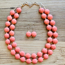 Load image into Gallery viewer, Coral Crackle Statement Necklace, big Beaded Chunky Jewelry, Double Strand wedding everyday dress necklace, pink jewelry silver black peach