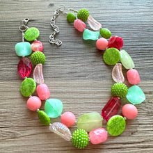 Load image into Gallery viewer, Spring Storm Green &amp; Pink Necklace, multi strand colorful jewelry, big beaded chunky statement set necklace bubble everyday lime mint