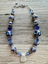 Load image into Gallery viewer, Royal Blue Single Strand Statement Necklace, Chunky Royal Blue Jasper Beaded Bib Jewelry, blue jewelry, dark blue jewlery necklace silver