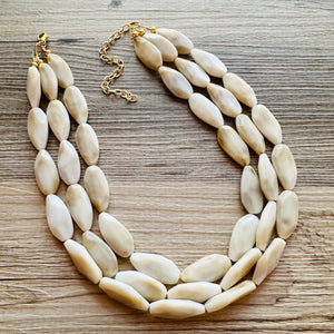 Creamy Big Bead Necklace, multi Strand Statement Jewelry, toffee Chunky bib, bridesmaid necklace, brown jewelry, beaded jewelry brown