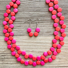 Load image into Gallery viewer, Red &amp; Pink Flutter Necklace, multi strand colorful jewelry, chunky statement necklace, hot pink necklace, Saint Valentines Day February