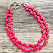 Load image into Gallery viewer, Red &amp; Pink Flutter Necklace, multi strand colorful jewelry, chunky statement necklace, hot pink necklace, Saint Valentines Day February