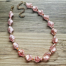 Load image into Gallery viewer, Lampwork Glass Sweetheart blush pink Single Strand Big Beaded Statement Necklace, pink Jewelry, pink beaded necklace, bridesmaid Valentine