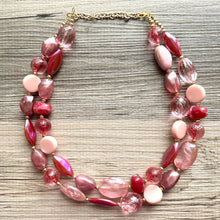 Load image into Gallery viewer, Pink Love Necklace, multi strand colorful jewelry, chunky statement necklace, cream red pink Saint Valentines Day February blush baby