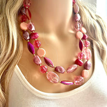 Load image into Gallery viewer, Pink Love Necklace, multi strand colorful jewelry, chunky statement necklace, cream red pink Saint Valentines Day February blush baby