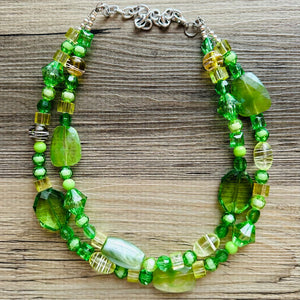 Lime & Forest Green Chunky Statement Necklace, green beaded necklace, bubble jewelry, multi color jewelry multi strand necklace, bib chunky