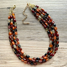 Load image into Gallery viewer, Fall Fireside Coffee Bean chunky necklace, brown beaded jewelry, resin beaded necklace, fall necklace chocolate tan champagne gray