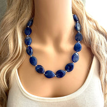 Load image into Gallery viewer, Dark Blue Chunky Statement Necklace, Big beaded jewelry, single Strand Statement Necklace, Bib necklace, blue bridesmaid wedding creamy