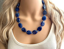 Load image into Gallery viewer, Dark Blue Chunky Statement Necklace, Big beaded jewelry, single Strand Statement Necklace, Bib necklace, blue bridesmaid wedding creamy