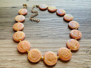 Flower Moon Chunky Statement Necklace, Big beaded jewelry, Single Strand tan color changing champagne, gold chunky layering necklace