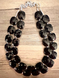 Black chunky statement necklace, bib jewelry black necklace, black jewelry, black beaded necklace, black bubble, double strand black necklac