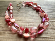 Load image into Gallery viewer, Pink Love Necklace, multi strand colorful jewelry, chunky statement necklace, cream red pink Saint Valentines Day February blush baby