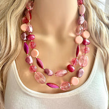 Load image into Gallery viewer, Pink Love Necklace, multi strand colorful jewelry, chunky statement necklace, cream red pink Saint Valentines Day February blush baby
