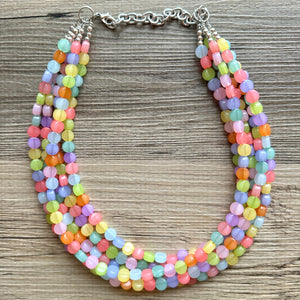 Carnival Candy 5 strand Beaded Necklace, Colorful Jewelry, Chunky statement necklace, beaded necklace, rainbow confetti neon jewelry