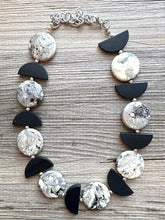 Load image into Gallery viewer, Black &amp; White Silver Chunky Statement Necklace single Strand Beaded jewelry, bridesmaid bib wedding, white bubble necklace resin