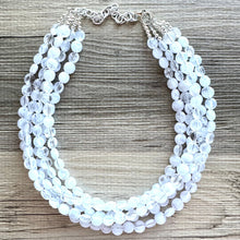 Load image into Gallery viewer, White Creamy Necklace, resin 5 Strand Statement Jewelry, clear Chunky bib, bridesmaid necklace, beaded cloud wedding bridal bridesmaid