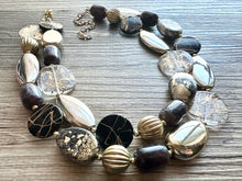 Load image into Gallery viewer, Black &amp; Metallic Necklace, multi strand neutral jewelry, chunky statement necklace, rustic silver gold beaded layering