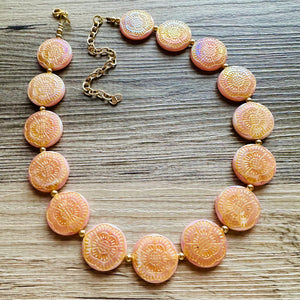 Flower Moon Chunky Statement Necklace, Big beaded jewelry, Single Strand tan color changing champagne, gold chunky layering necklace