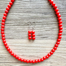 Load image into Gallery viewer, Strawberry Red Beaded statement necklace, thin bead red jewelry, red earrings jewelry set cherry bridesmaid wedding jewelry gifts for her