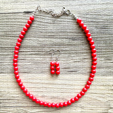 Load image into Gallery viewer, Strawberry Red Beaded statement necklace, thin bead red jewelry, red earrings jewelry set cherry bridesmaid wedding jewelry gifts for her