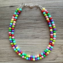 Load image into Gallery viewer, Color snap! Rainbow Bubble Necklace, bib Necklace, statement necklace, bubble bead necklace, geometric necklace, baby shower necklace