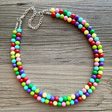 Load image into Gallery viewer, Color snap! Rainbow Bubble Necklace, bib Necklace, statement necklace, bubble bead necklace, geometric necklace, baby shower necklace