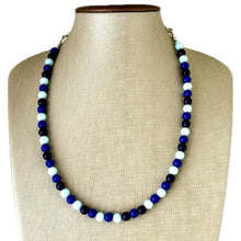 Load image into Gallery viewer, Ocean Floor Blue Necklace, single strand jewelry, ombre beaded chunky statement necklace, teal navy light blue necklace, bridesmaid wedding