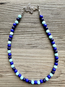Ocean Floor Blue Necklace, single strand jewelry, ombre beaded chunky statement necklace, teal navy light blue necklace, bridesmaid wedding