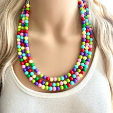 Load image into Gallery viewer, Color snap! Rainbow Bubble Necklace, bib Necklace, statement necklace, bubble bead necklace, geometric necklace, baby shower necklace