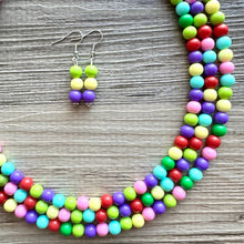 Load image into Gallery viewer, Color snap! Rainbow Bubble Necklace, bib Necklace, statement necklace, bubble bead necklace, geometric necklace, baby shower necklace