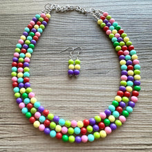 Load image into Gallery viewer, Color snap! Rainbow Bubble Necklace, bib Necklace, statement necklace, bubble bead necklace, geometric necklace, baby shower necklace