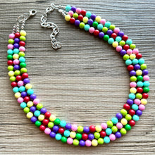 Load image into Gallery viewer, Color snap! Rainbow Bubble Necklace, bib Necklace, statement necklace, bubble bead necklace, geometric necklace, baby shower necklace