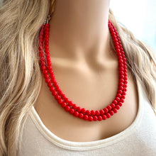 Load image into Gallery viewer, Strawberry Red Beaded statement necklace, thin bead red jewelry, red earrings jewelry set cherry bridesmaid wedding jewelry gifts for her