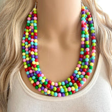 Load image into Gallery viewer, Color snap! Rainbow Bubble Necklace, bib Necklace, statement necklace, bubble bead necklace, geometric necklace, baby shower necklace