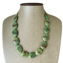 Load image into Gallery viewer, Vintage Green Statement Necklace chunky jewelry, layering statement jewelry, gemstone necklace, olive green