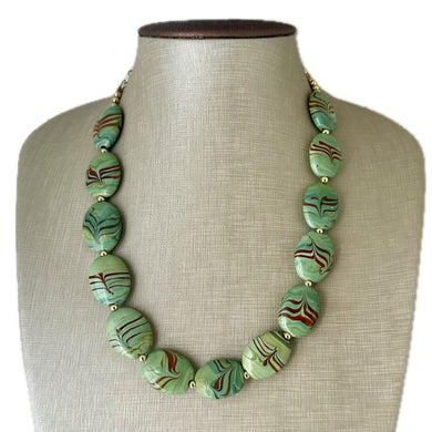 Vintage Green Statement Necklace chunky jewelry, layering statement jewelry, gemstone necklace, olive green