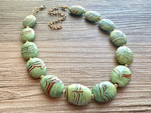 Load image into Gallery viewer, Vintage Green Statement Necklace chunky jewelry, layering statement jewelry, gemstone necklace, olive green