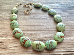 Vintage Green Statement Necklace chunky jewelry, layering statement jewelry, gemstone necklace, olive green